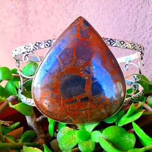 New Septarian (Dragon Stone) 925 Silver Cuff Bracelet.